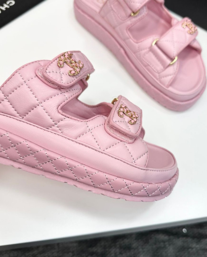 Chanel Women's Double C Logo Leather Slides