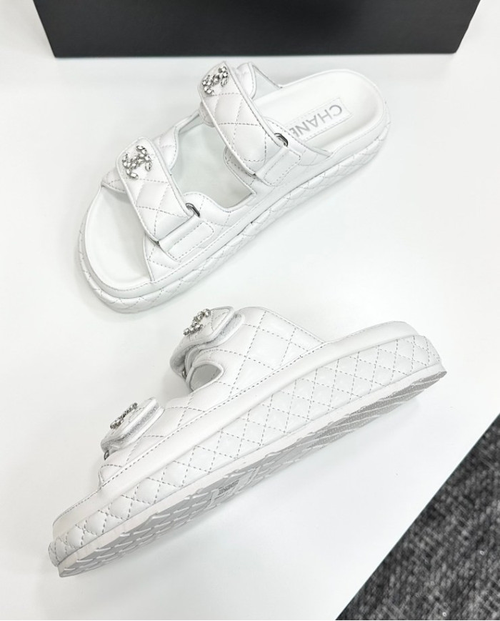 Chanel Women's Double C Logo Leather Slides