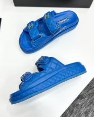 Chanel Women's Double C Logo Leather Slides