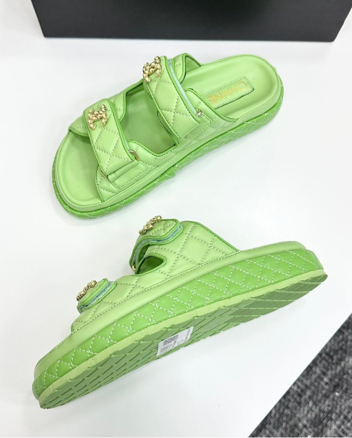 Chanel Women's Double C Logo Leather Slides