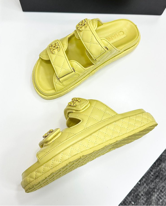 Chanel Women's Double C Logo Leather Slides