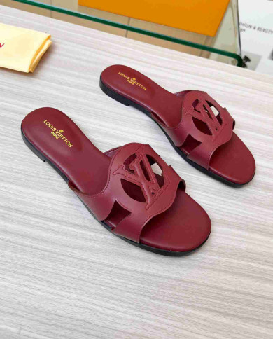 Louis Vuitton Cut out Logo Flat Slippers
