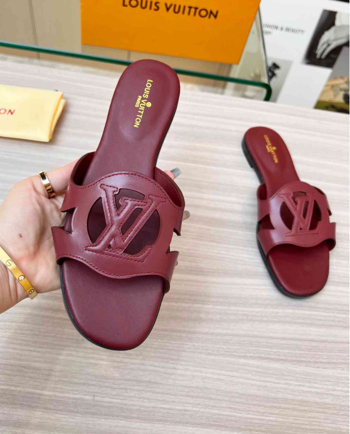 Louis Vuitton Cut out Logo Flat Slippers