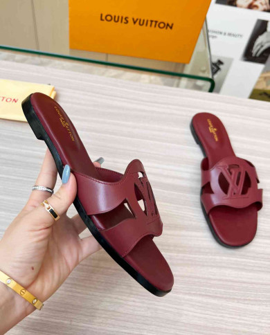 Louis Vuitton Cut out Logo Flat Slippers
