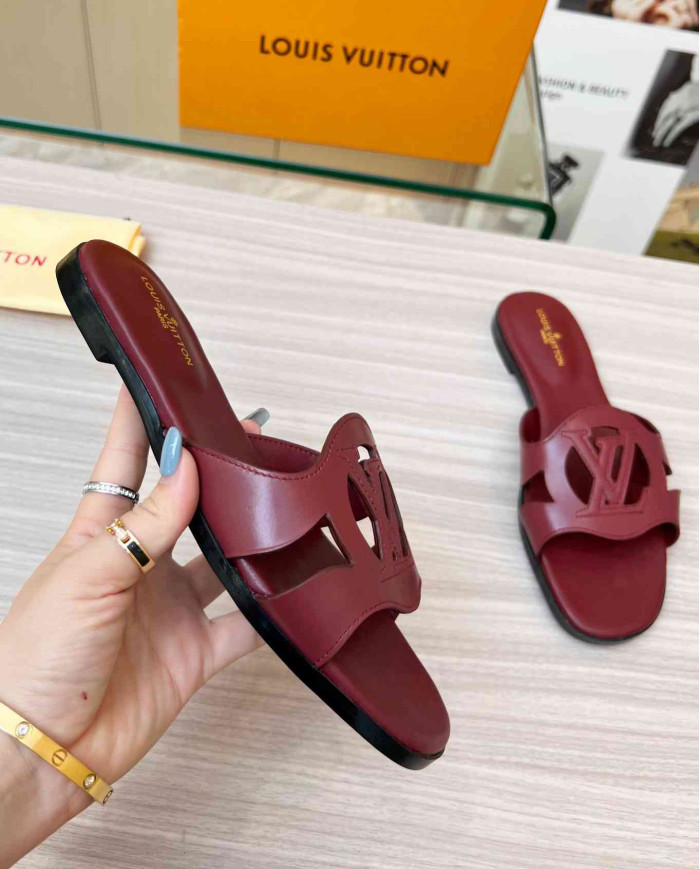 Louis Vuitton Cut out Logo Flat Slippers