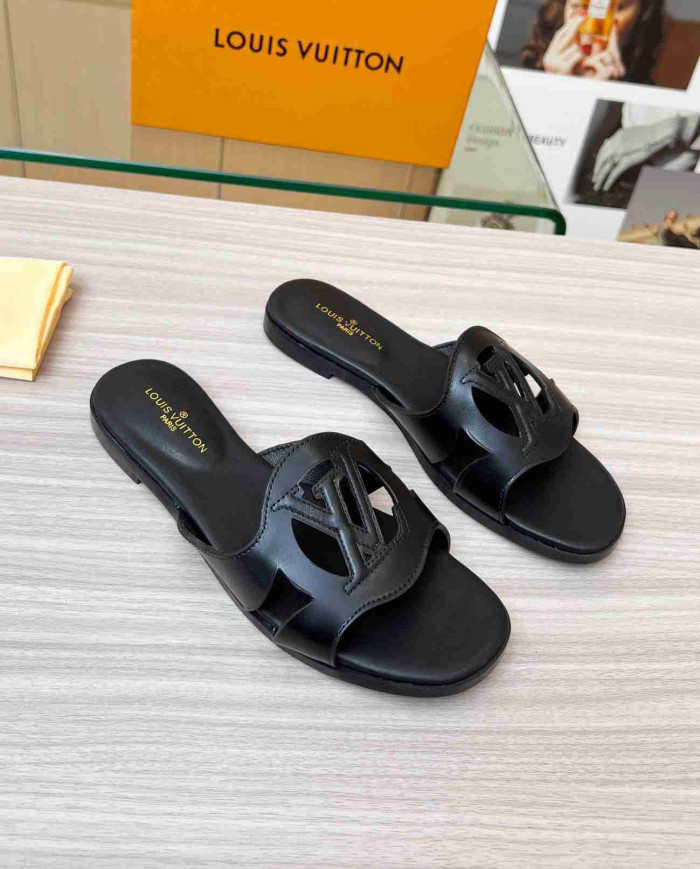 Louis Vuitton Cut out Logo Flat Slippers