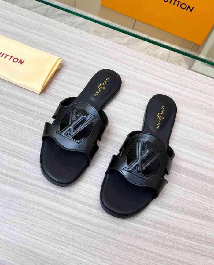 Louis Vuitton Cut out Logo Flat Slippers