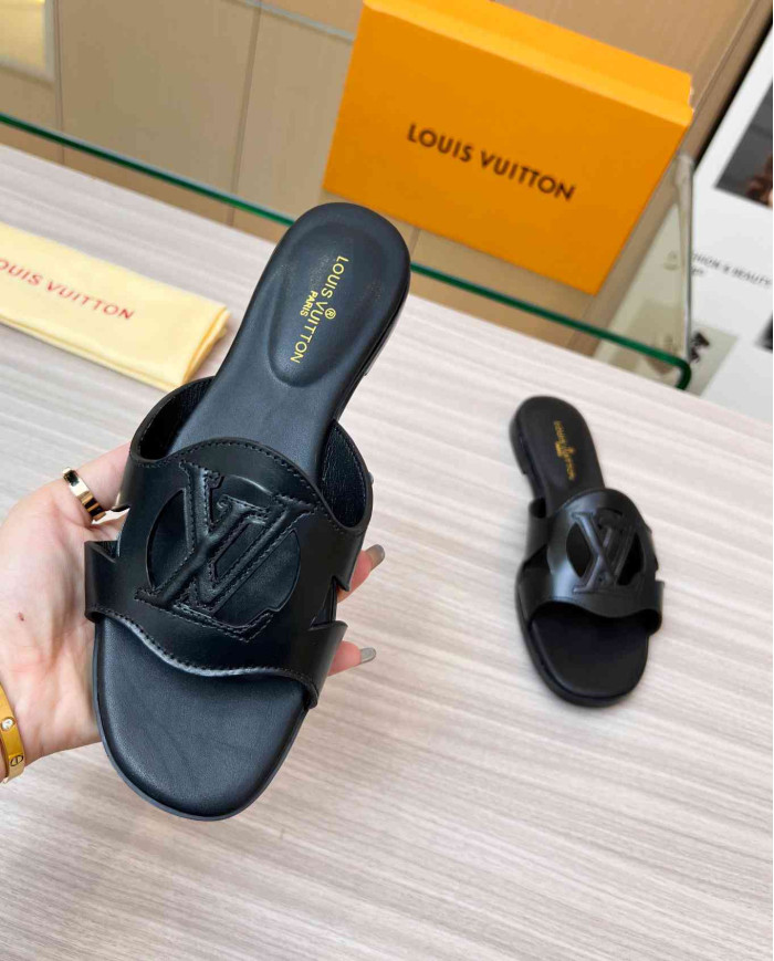 Louis Vuitton Cut out Logo Flat Slippers