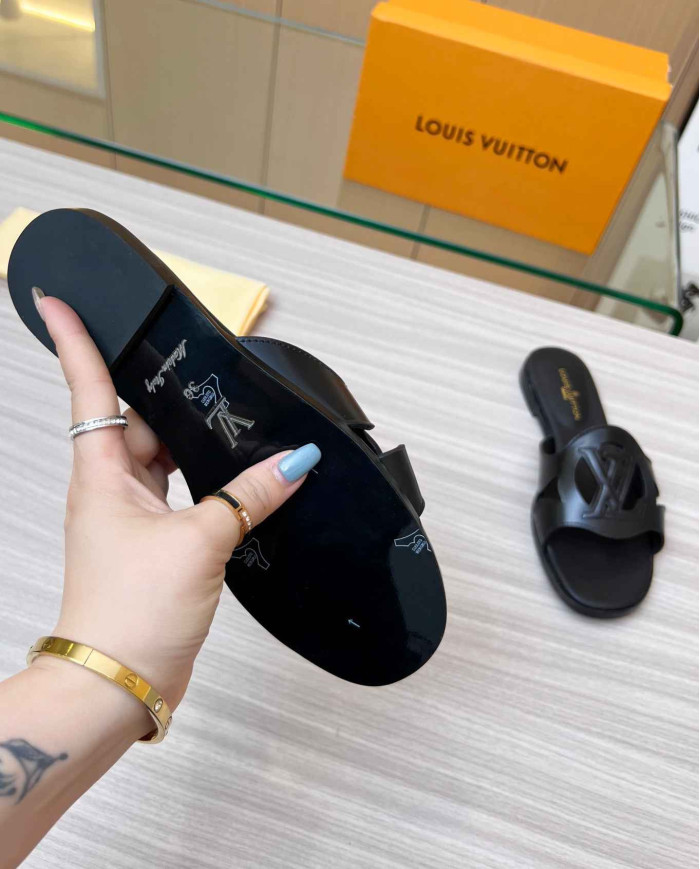 Louis Vuitton Cut out Logo Flat Slippers
