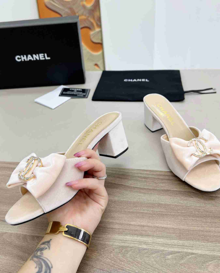 Chanel Bow Heeled Slippers