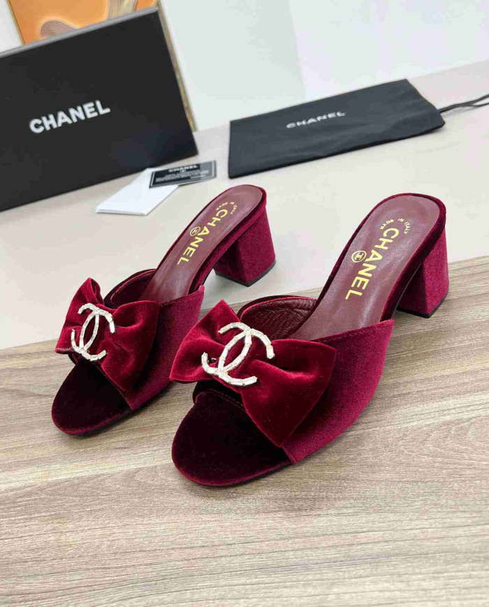 Chanel Bow Heeled Slippers