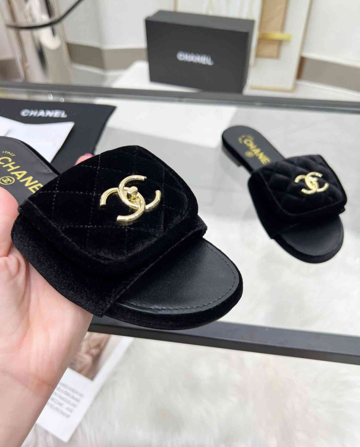 Chanel Double C Logo Flat Slippers