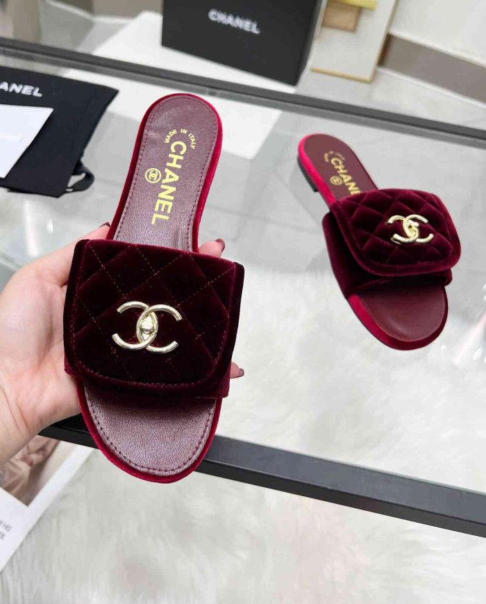 Chanel Double C Logo Flat Slippers