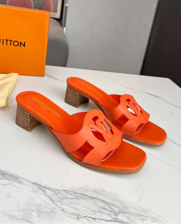 Louis Vuitton Logo Block Heel Slippers