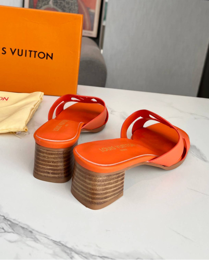Louis Vuitton Logo Block Heel Slippers
