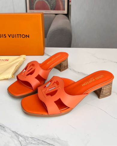 Louis Vuitton Logo Block Heel Slippers