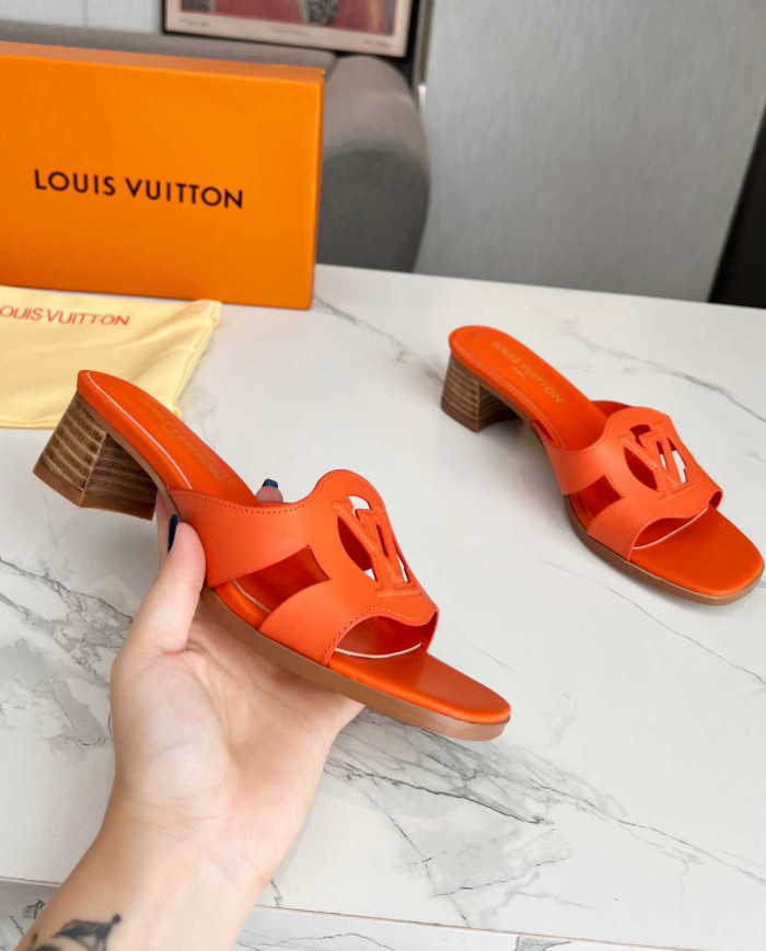 Louis Vuitton Logo Block Heel Slippers