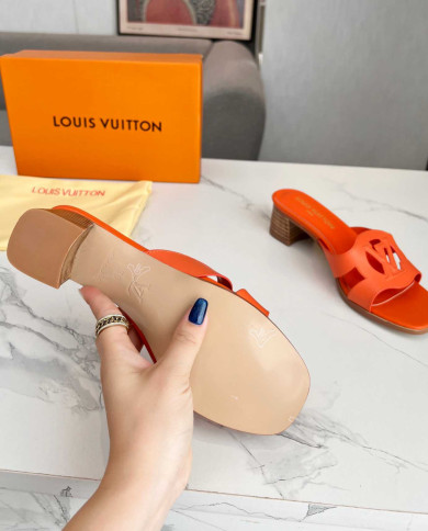 Louis Vuitton Logo Block Heel Slippers