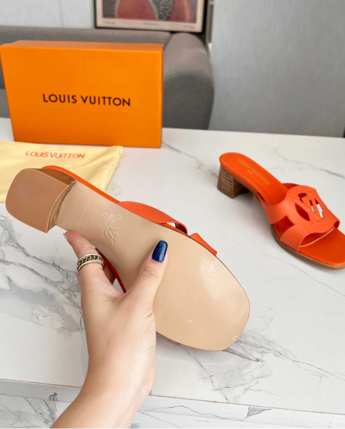 Louis Vuitton Logo Block Heel Slippers
