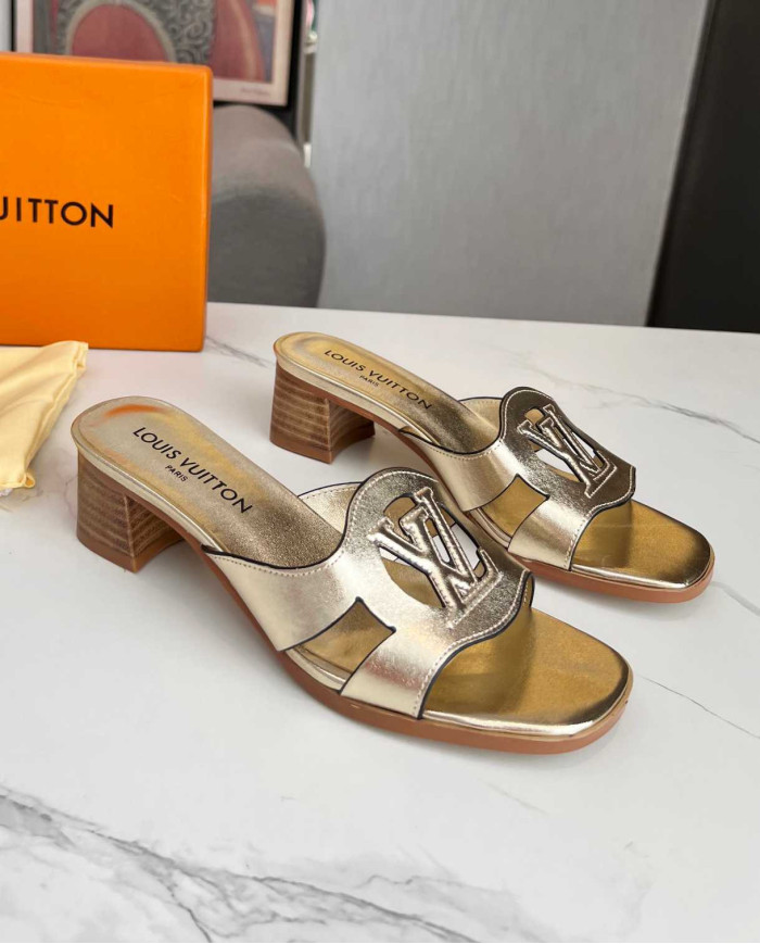 Louis Vuitton Logo Block Heel Slippers