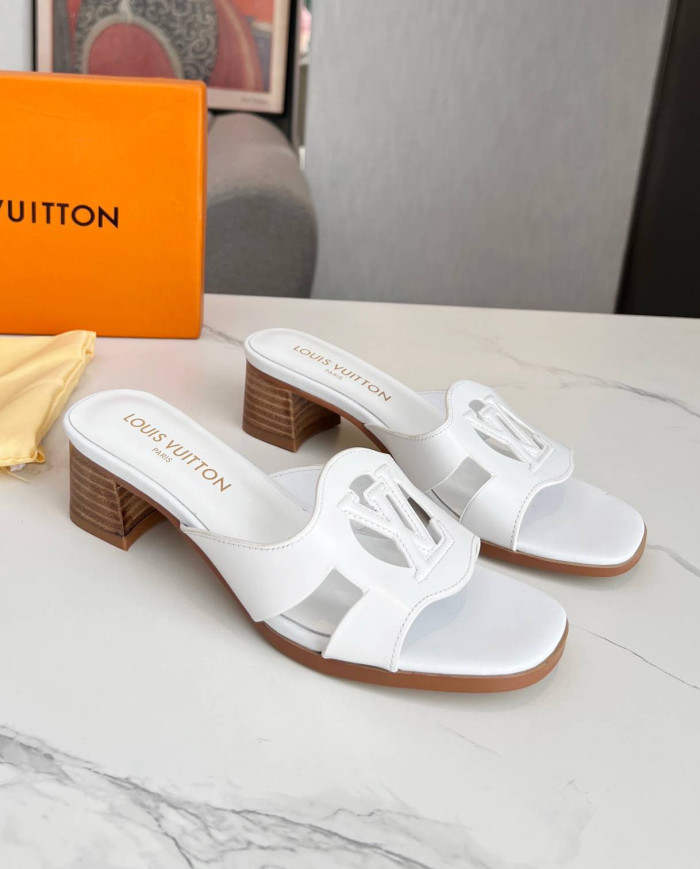Louis Vuitton Logo Block Heel Slippers