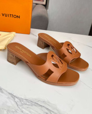 Louis Vuitton Logo Block Heel Slippers