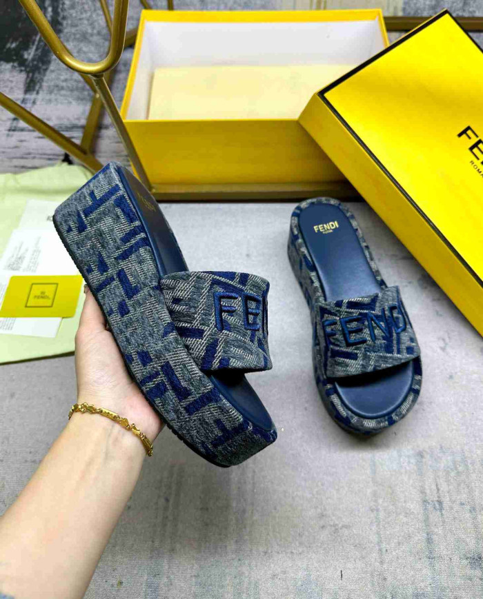 Fendi Women's FF Pattern Platform Slide Slippers