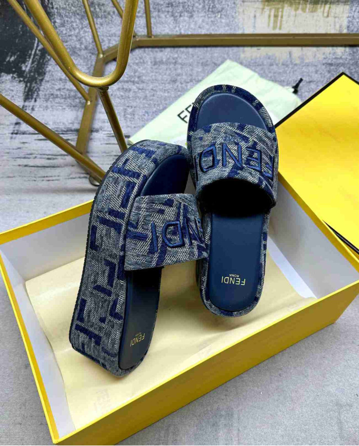 Fendi Women's FF Pattern Platform Slide Slippers