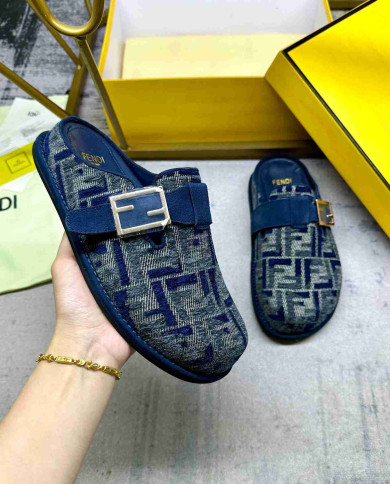 Fendi Women's FF Jacquard Buckle Slippers