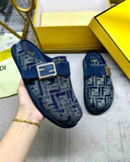 Fendi Women's FF Jacquard Buckle Slippers