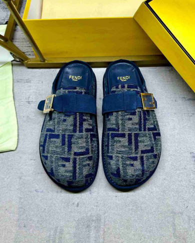 Fendi Women's FF Jacquard Buckle Slippers