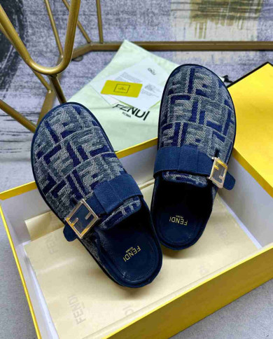 Fendi Women's FF Jacquard Buckle Slippers
