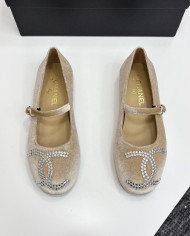 Chanel Rhinestone Buckle Velvet Flats
