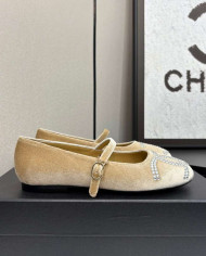 Chanel Rhinestone Buckle Velvet Flats