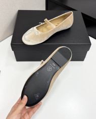 Chanel Rhinestone Buckle Velvet Flats