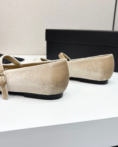 Chanel Rhinestone Buckle Velvet Flats