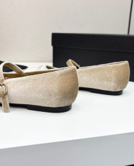 Chanel Rhinestone Buckle Velvet Flats