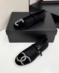 Chanel Rhinestone Buckle Velvet Flats