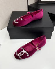 Chanel Rhinestone Buckle Velvet Flats