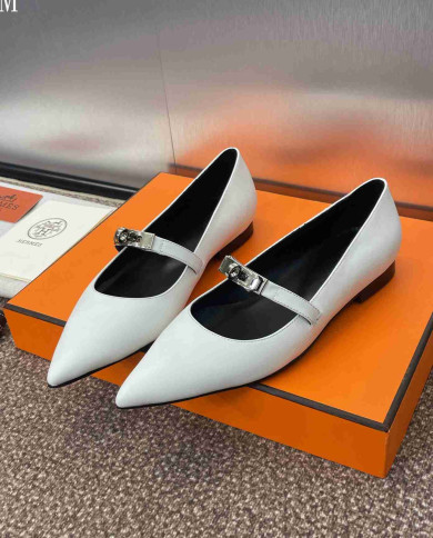 Hermes Kelly Buckle Pointed Toe Flats