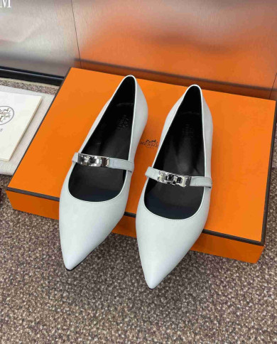 Hermes Kelly Buckle Pointed Toe Flats