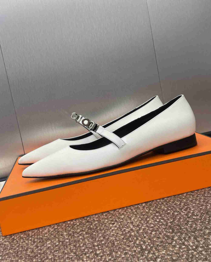 Hermes Kelly Buckle Pointed Toe Flats
