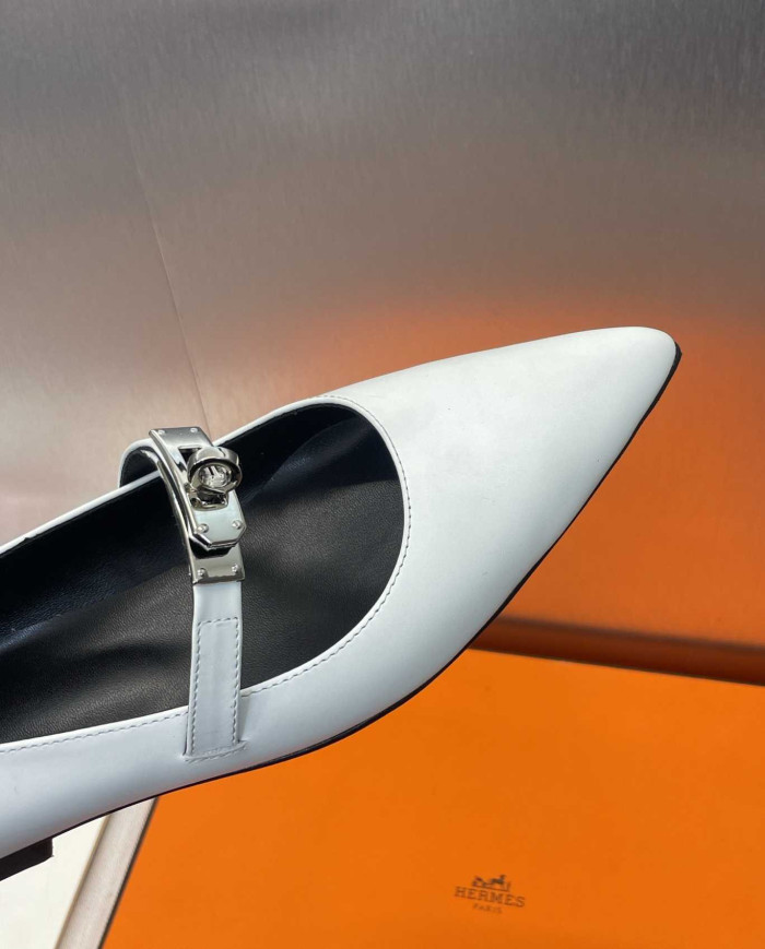 Hermes Kelly Buckle Pointed Toe Flats