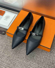 Hermes Kelly Buckle Pointed Toe Flats