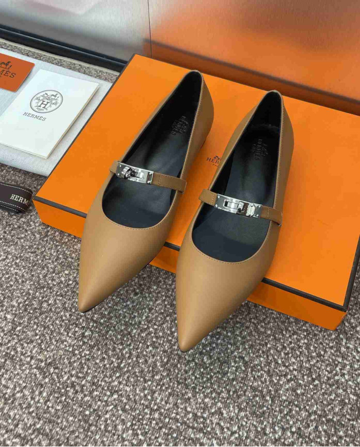 Hermes Kelly Buckle Pointed Toe Flats
