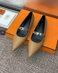 Hermes Kelly Buckle Pointed Toe Flats