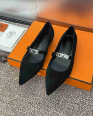 Hermes Kelly Buckle Pointed Toe Flats