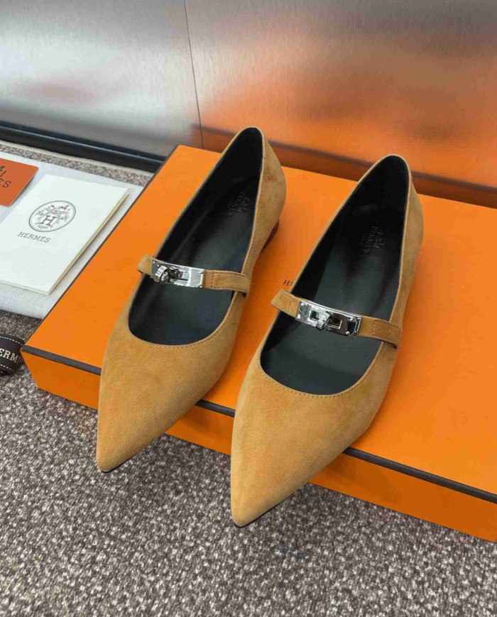 Hermes Kelly Buckle Pointed Toe Flats