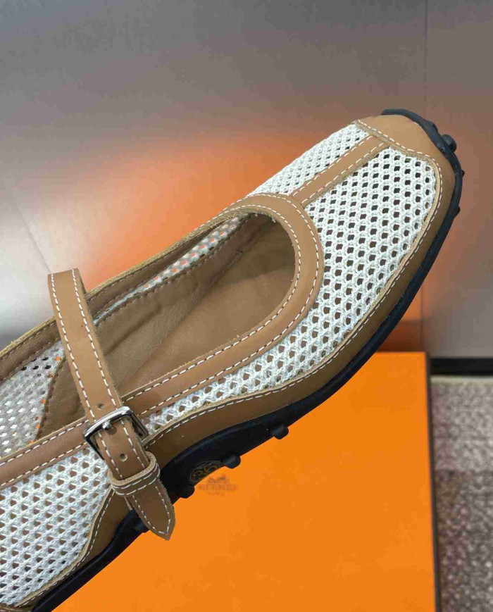 Hermes Kichu Mesh Mary Jane Flats