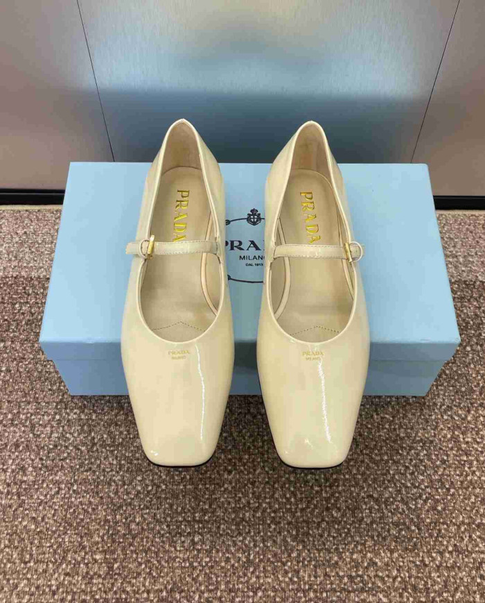 Prada Patent Leather Square Toe Mary Jane Flats